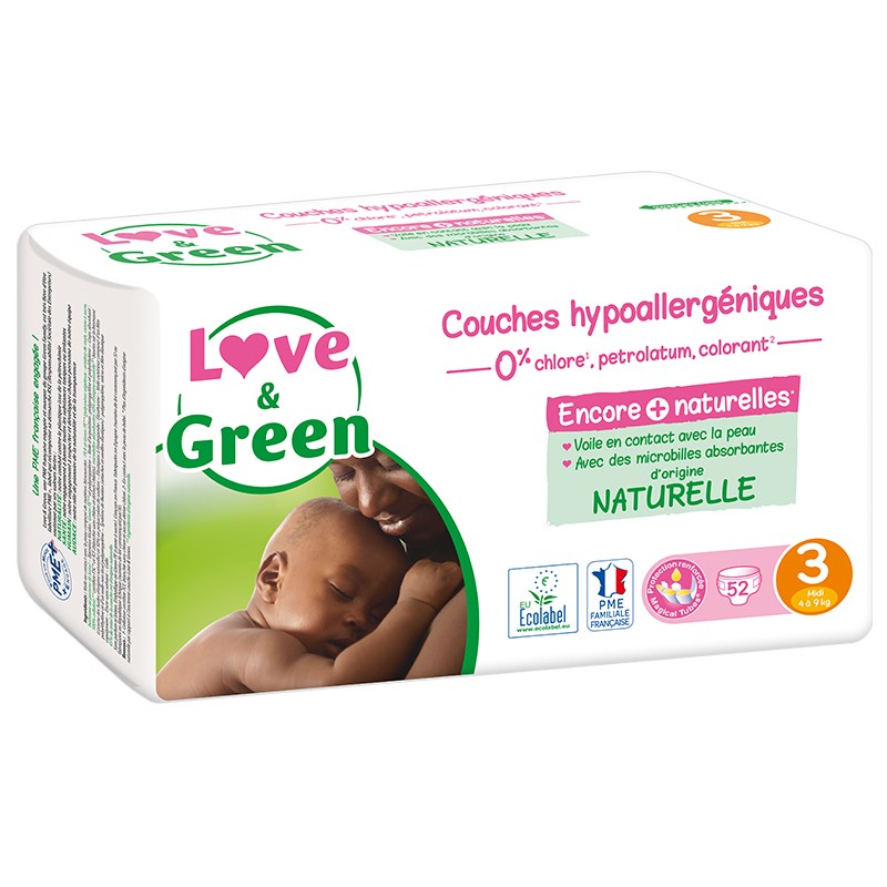 Love and Green T3  6 paquets par carton - 52 couches par paquet