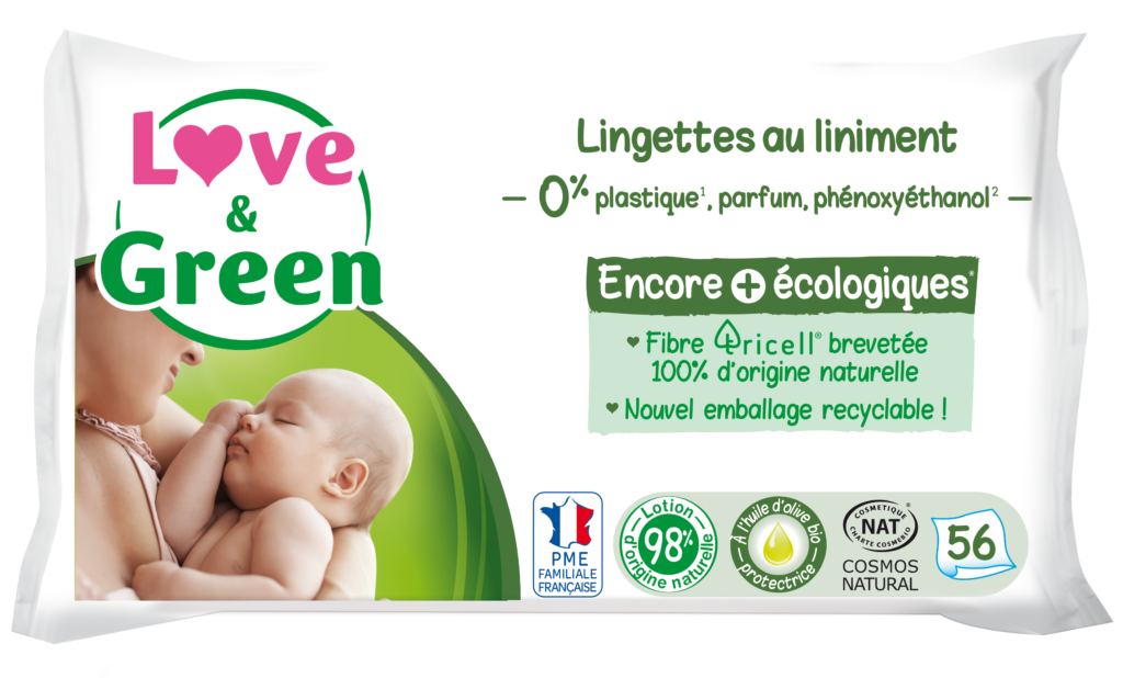 Lingettes et accessoires Love & Green Pack de 56 Lingettes au Liniment 99%  d'Origine Naturelle Spécial Change - Lot de 8 665997
